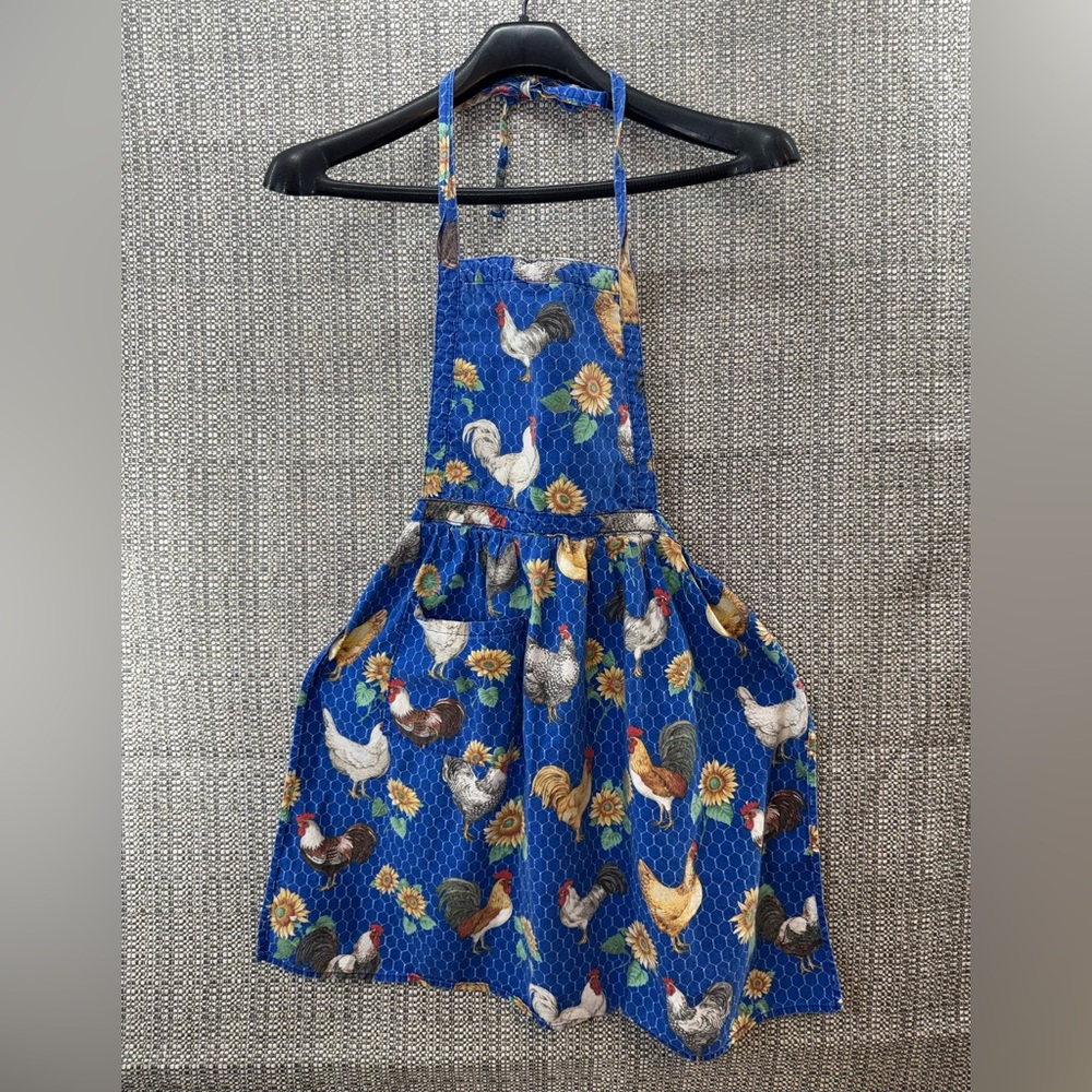 Vintage Now Designs Rooster Chickens & Sunflowers Cotton Apron Made in USA
